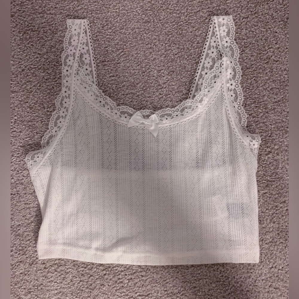 White Lace Cropped Top with Bow